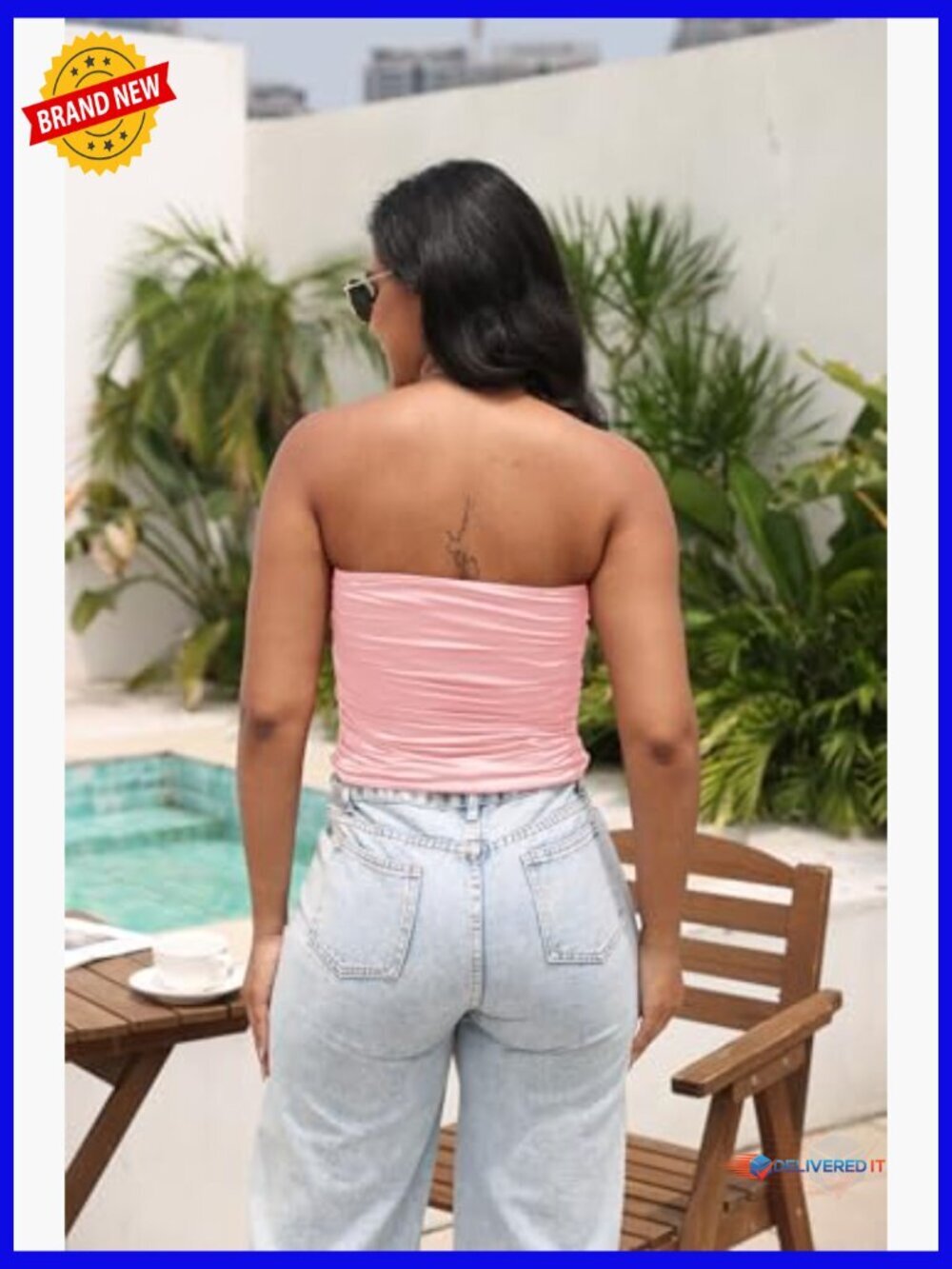 Strapless Tube Top Ruched Crop Cami Stretchy Soft Cooling Bandeau Non Padded - Picture 6 of 6